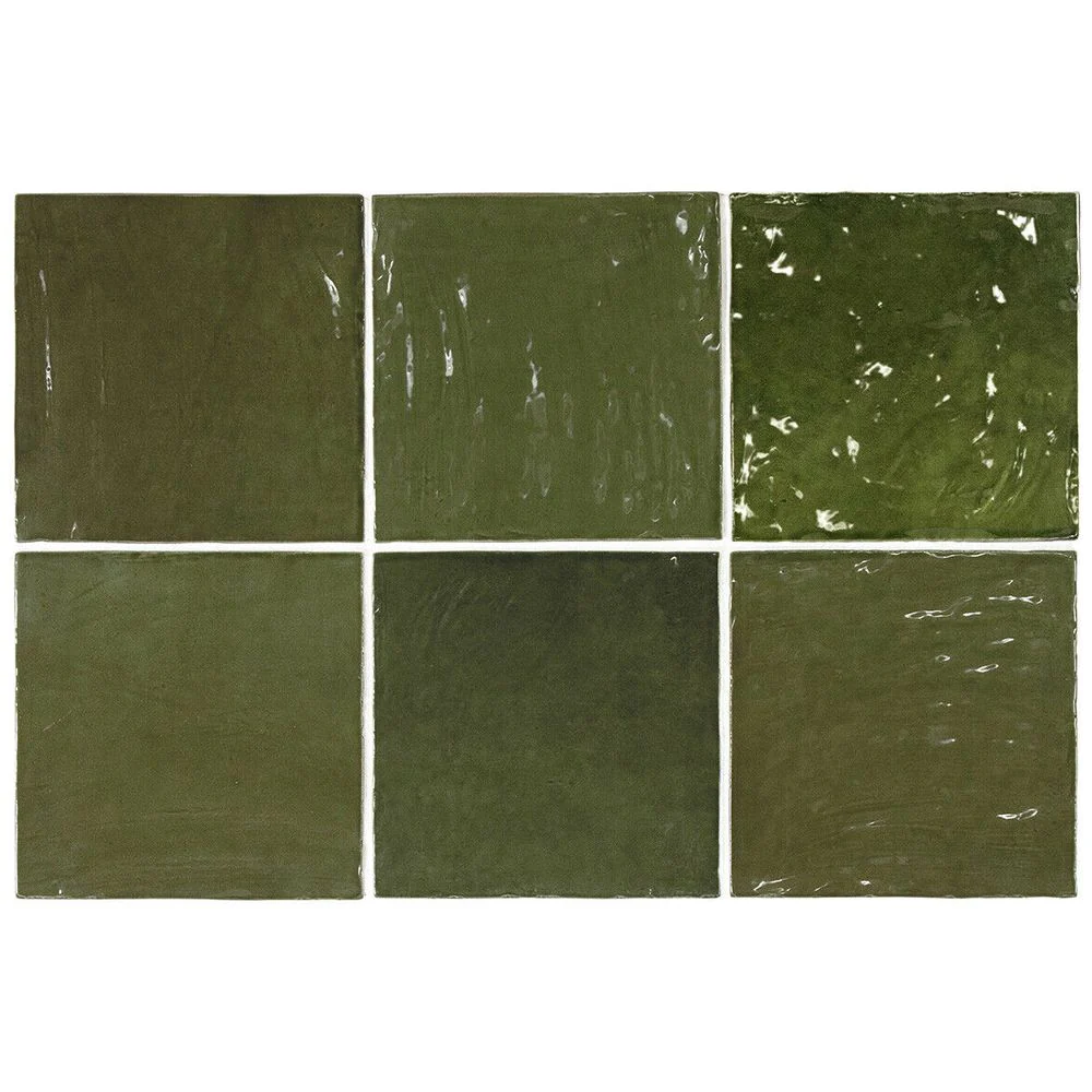 FULL TILE SAMPLE Zellige Square BOTANICAL GREEN Moroccan Handmade Style 13.2cm x 13.2cm