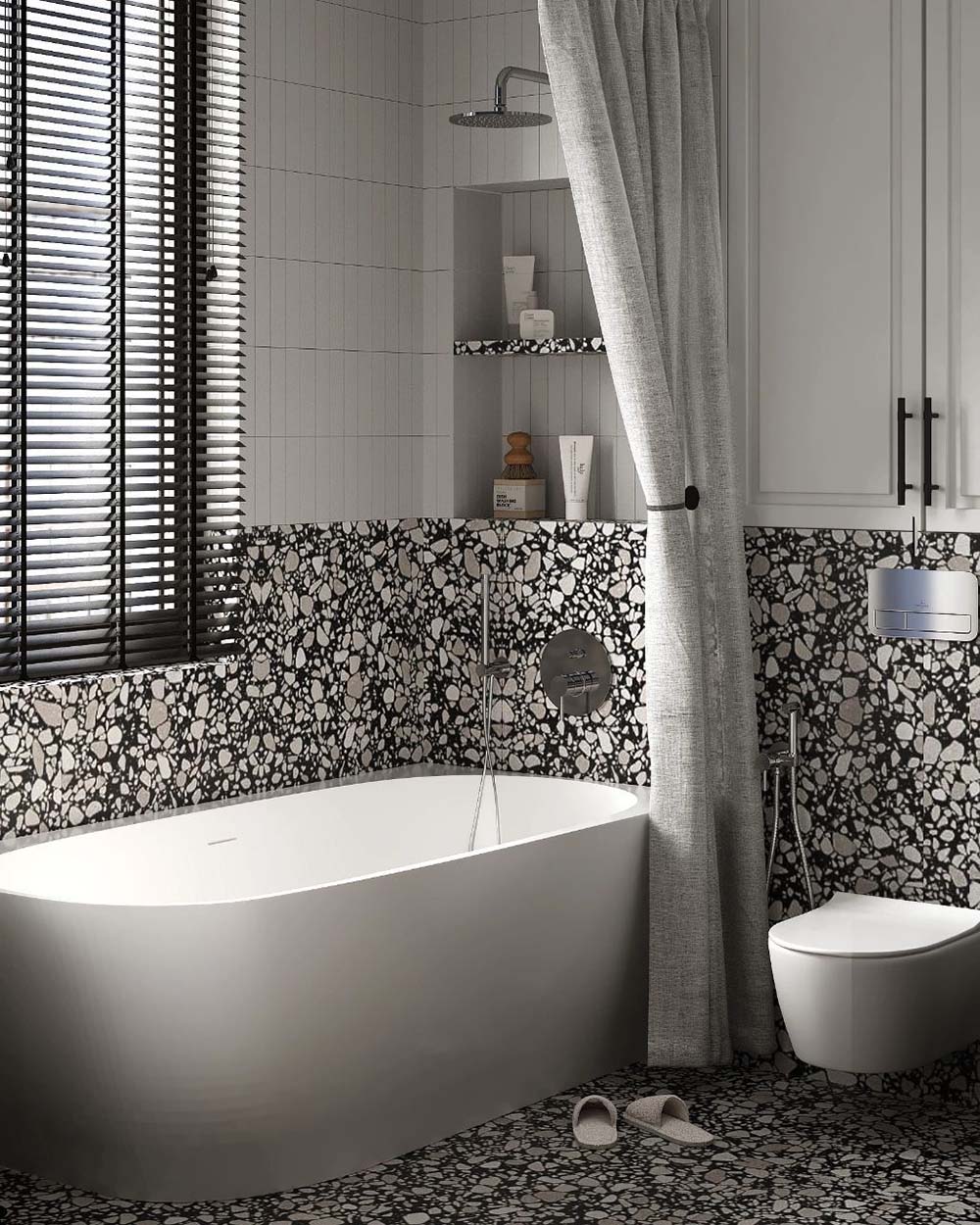 Shards Terrazzo Nero Matt Porcelain Wall Floor Tile 59cm x 59cm - Image 7