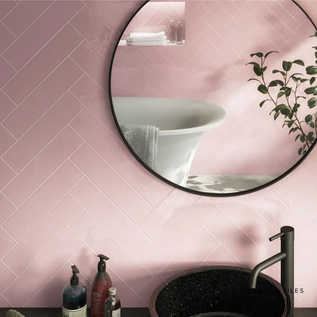 Brooklyn Rose Pink Gloss | Flat Subway Metro Brick Wall Tile | 7.5cm x 30cm - Image 3