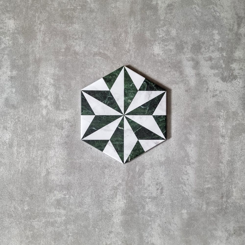 Piazza Emerald Green and Carrara White Hexagon 18.7cm x 21.6cm - Image 7