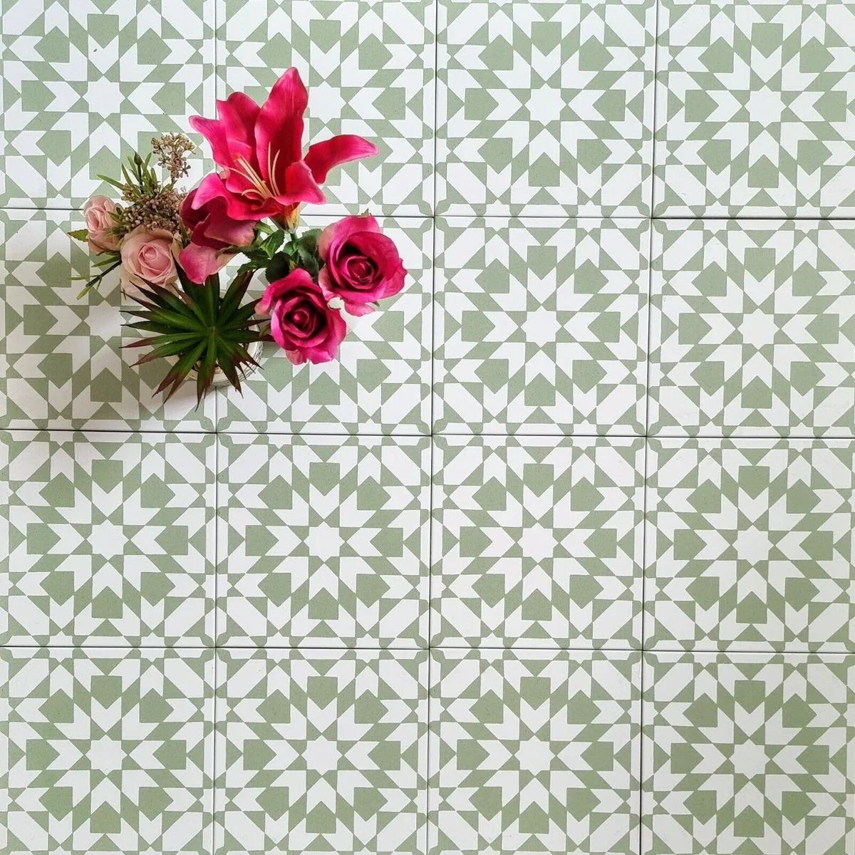 Ottoman Sage Green Moroccan Tiles 20cm x 20cm - Image 2