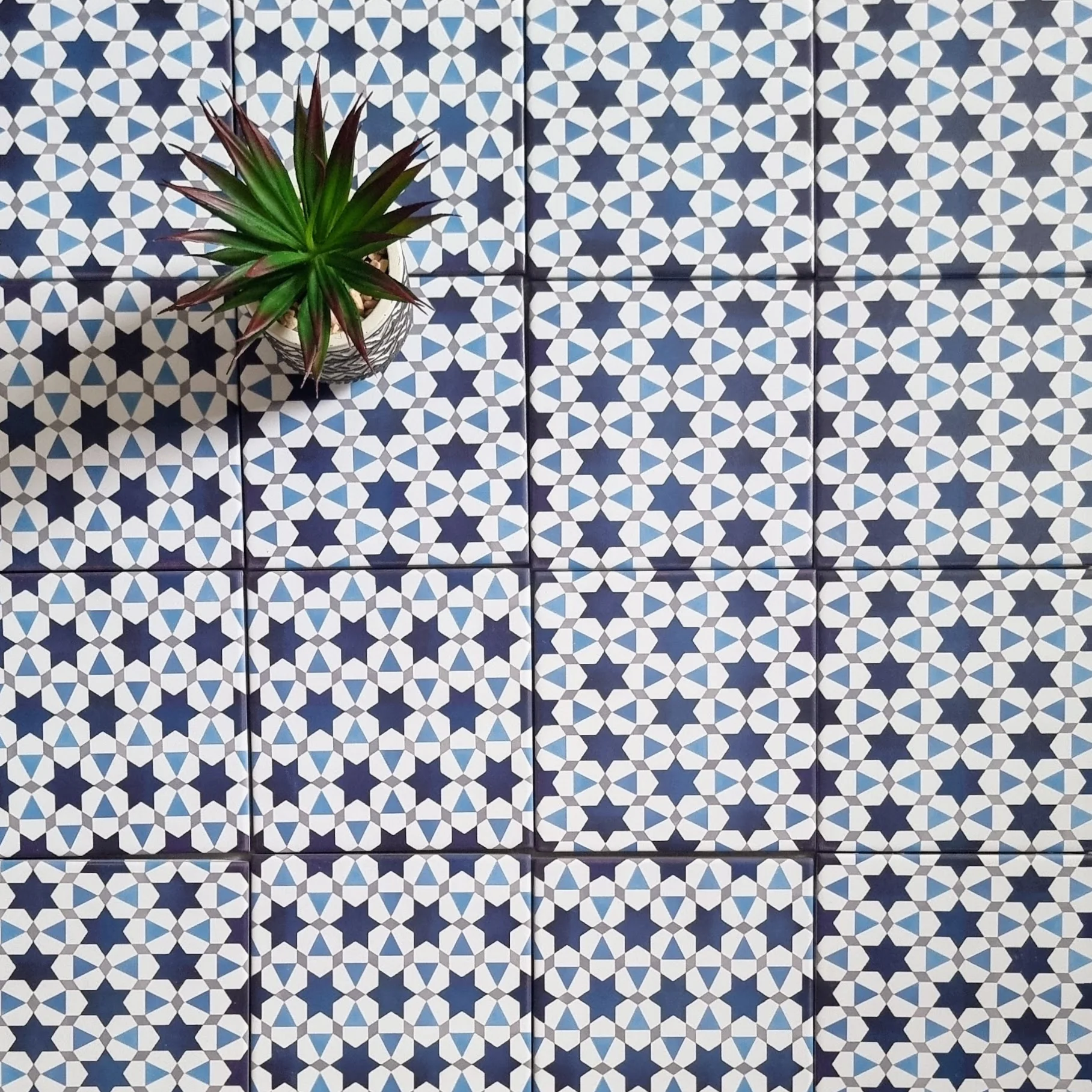 Meknes Blue Stars Mini Moroccan Porcelain Wall Floor Tile 15cm x 15cm - Image 2