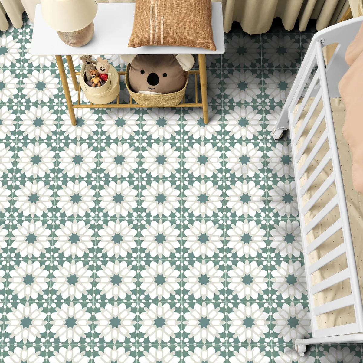 FULL TILE SAMPLE Souk Green D Pattern 20cm x 20cm