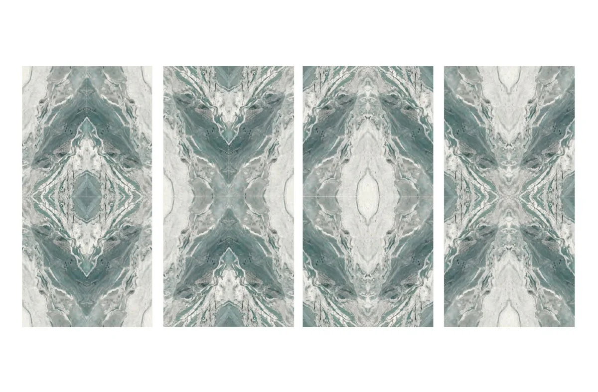 CUT TILE SAMPLE Pacific Green Marble Book Matched A and B 60cm x 120cm (cut piece 15cm x 30cm approx)