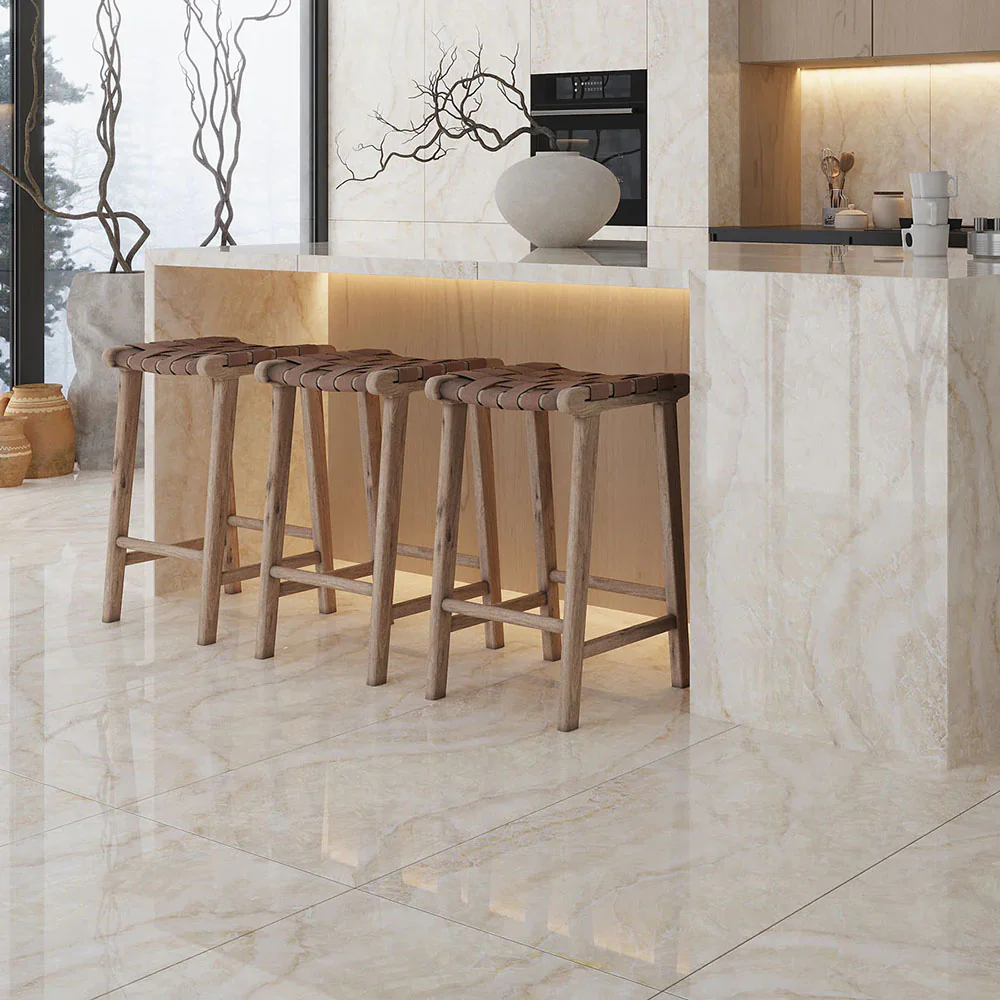 Lumen Precious Stone | Ivory Polished Porcelain Tiles | 60cm x 120cm - Image 3