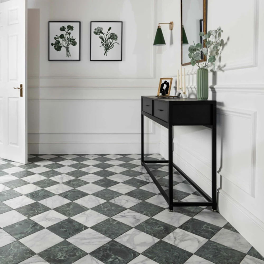 Vitoria Classic Green Marble Style Chequerboard Tiles | 30cm x 30cm