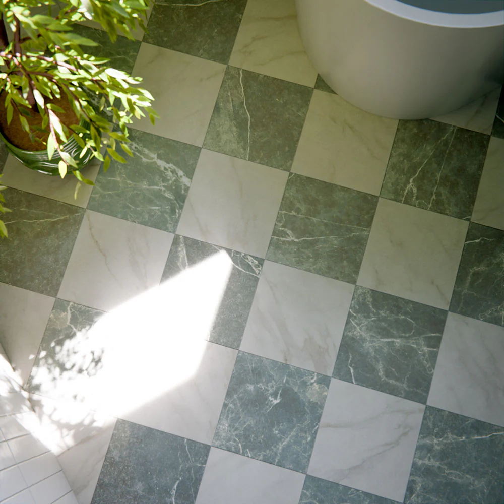 Vitoria Classic Green Marble Style Chequerboard Tiles | 30cm x 30cm - Image 2