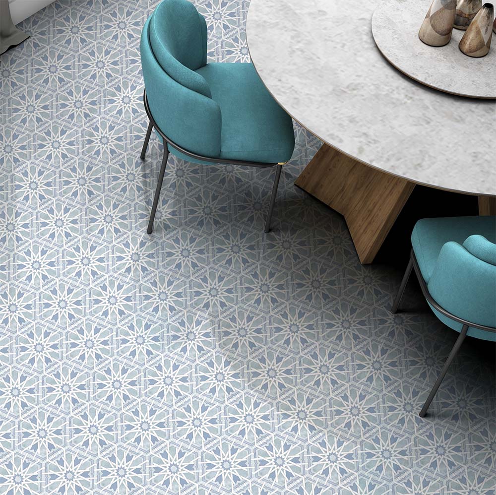 Medina Hormuz Azure Blue | Moroccan Style Hexagon | 18.7cm x 21.6cm