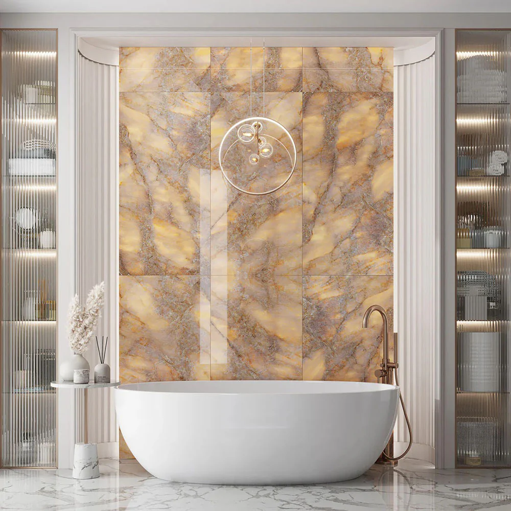 Lumen Precious Stone | Amber Polished Porcelain Tiles | 60cm x 120cm