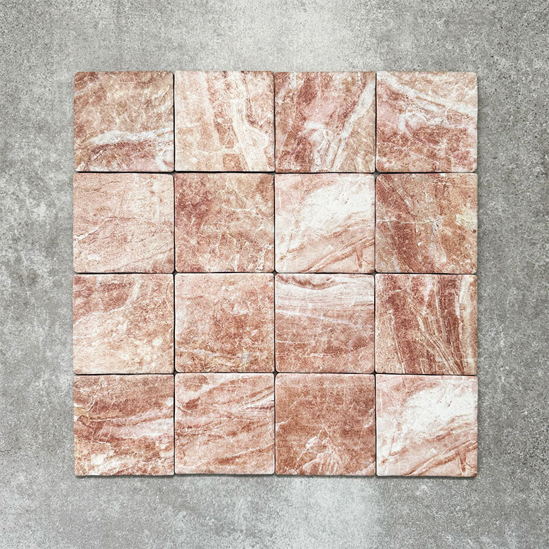 Amalfi Square Rouge | Vintage Marble Wall & Floor Tiles | 11cm x 11cm - Image 4