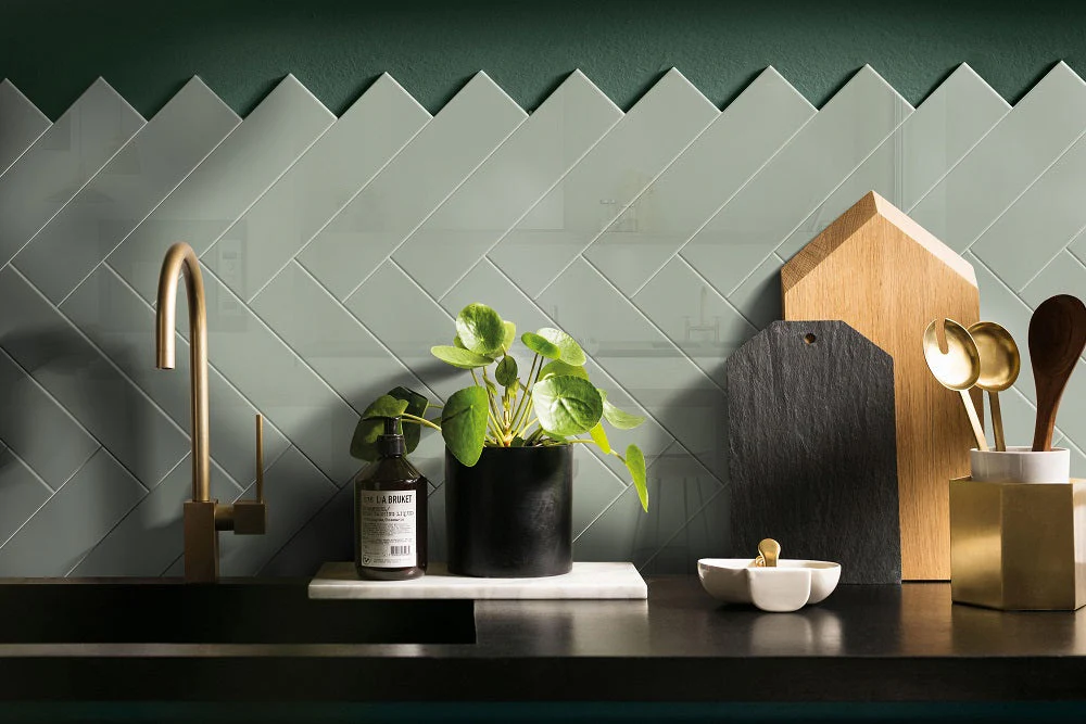 FULL TILE SAMPLE Brooklyn Sage Green Flat Gloss Metro Subway Tiles 7.5cm x 30cm - Image 2