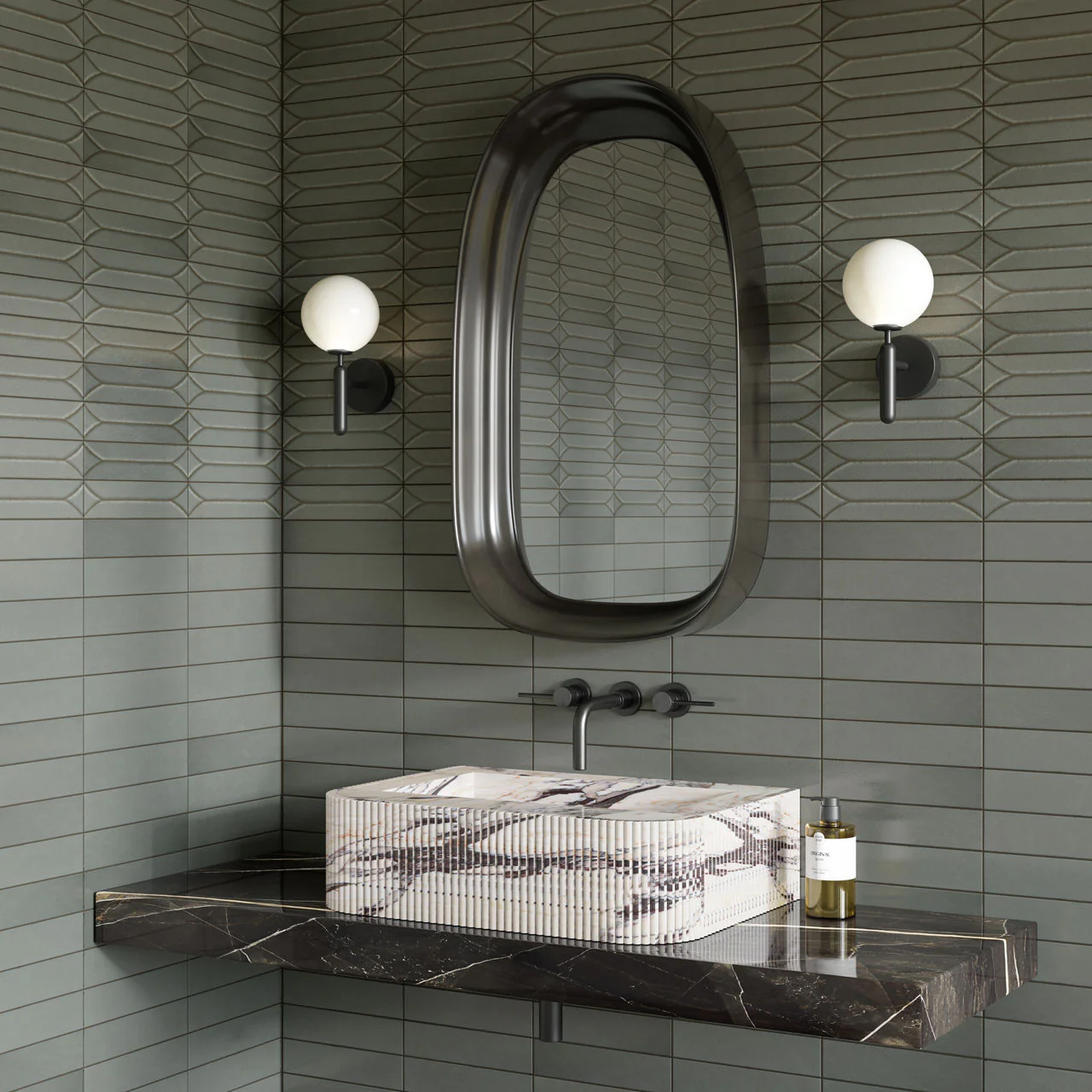 Baroque Lichen Green Porcelain Wall Tiles & Floor Tiles 9.1cm x 37.5cm - Image 7