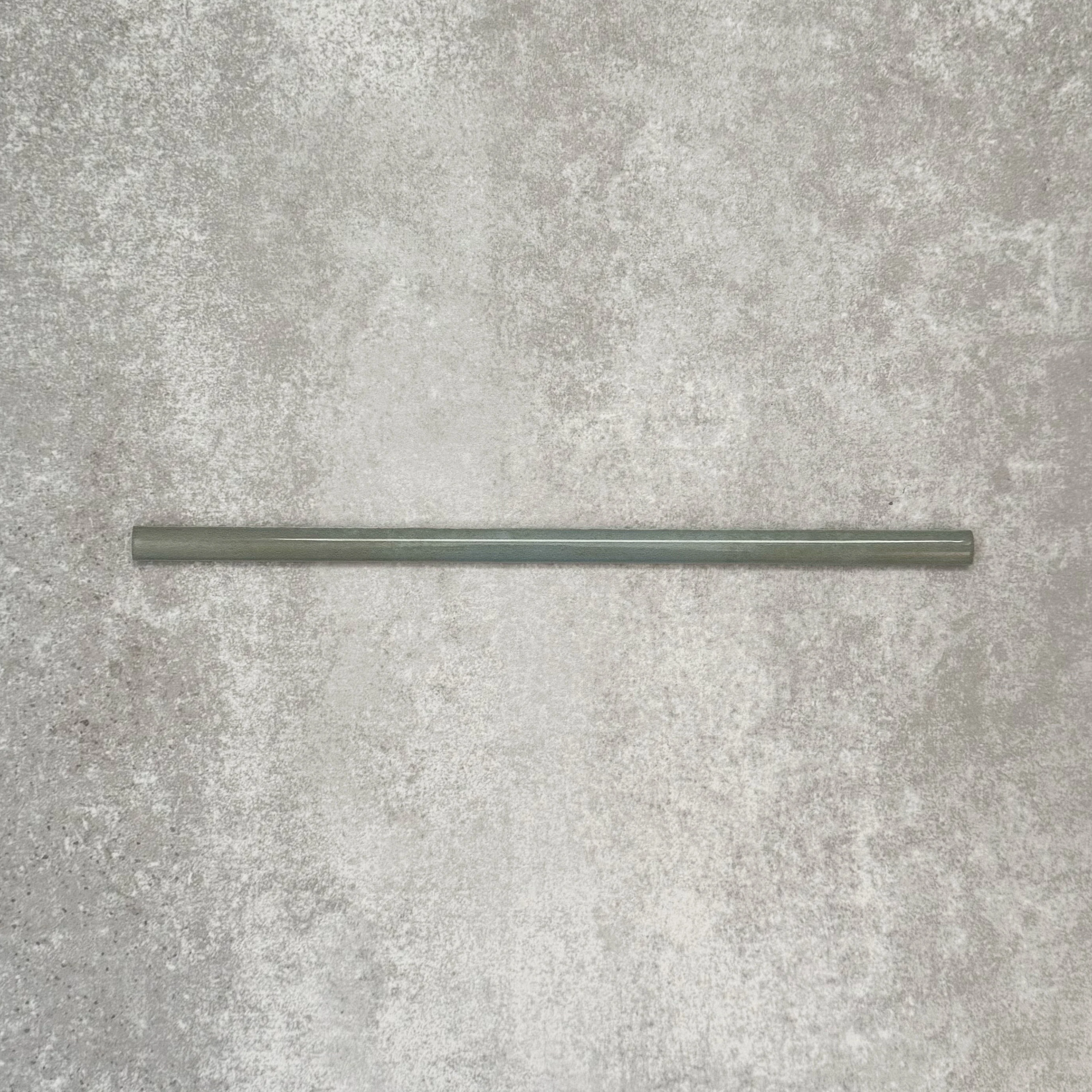 FULL BULLNOSE SAMPLE Allegra Celadon Green Gloss Pencil Bullnose Border Tile 1.2cm x 30cm