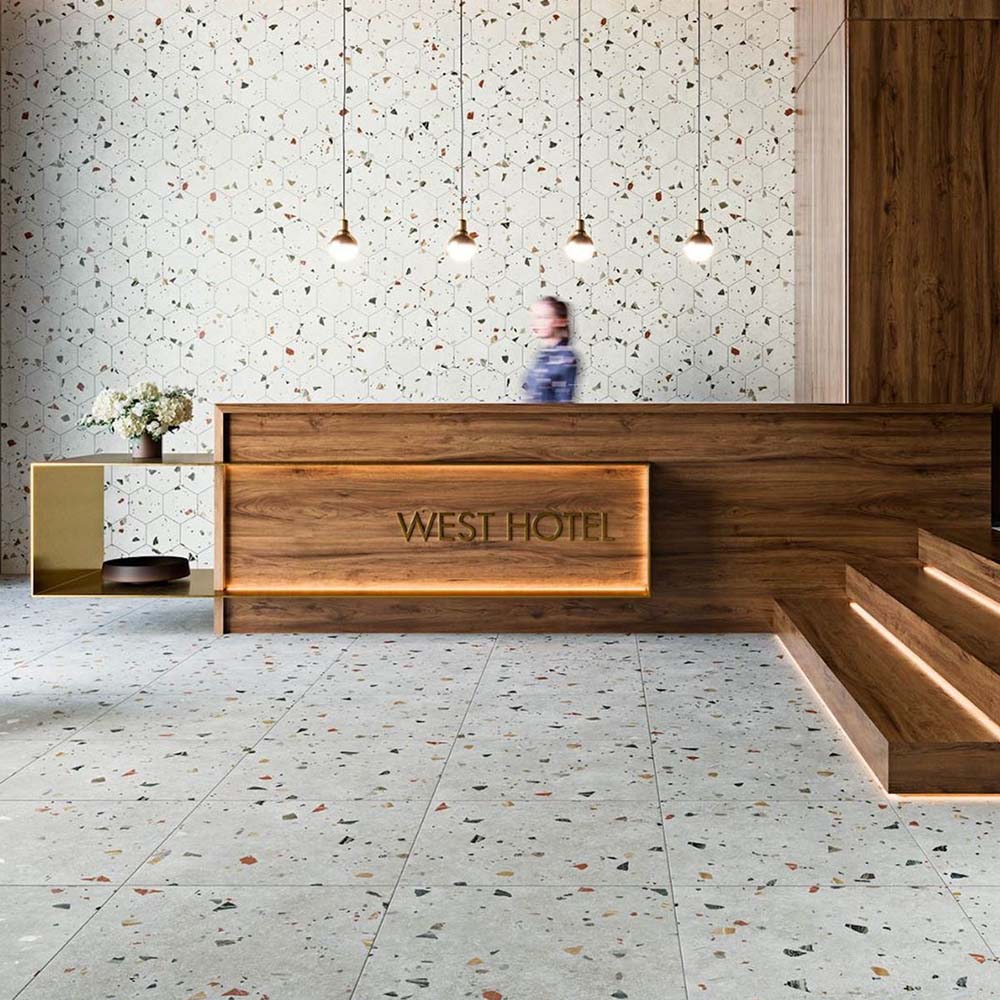 Jericho Silver Terrazzo Square Wall & Floor Tiles 66cm x 66cm - Image 2