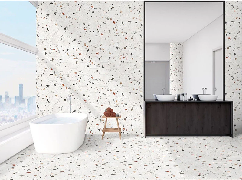 Jericho White Terrazzo Hexagon Wall & Floor Tiles 25cm x 22cm - Image 3